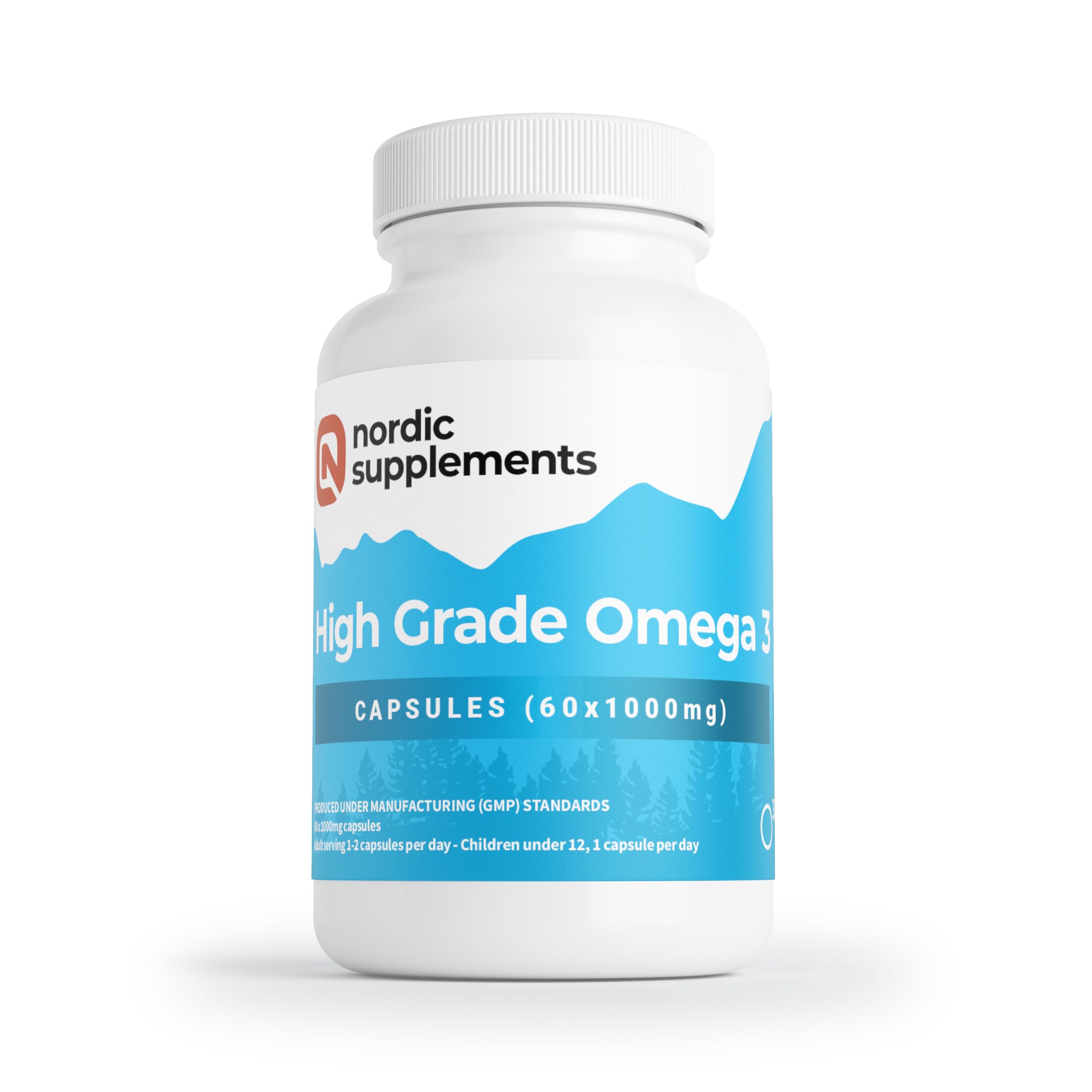 Nordic Supplements High Strength Pharmaceutical Grade Omega 3 Fish Oil Capsules, 1000 mg, Pot of 60 Capsules