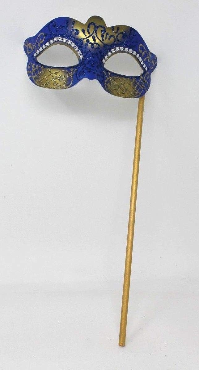 LADIES BLUE & GOLD CRYSTAL JEWELLED EYES VENETIAN MASQUERADE CARNIVAL PARTY EYE BALL MASK ON A STICK, 7cm Deep - Image 5