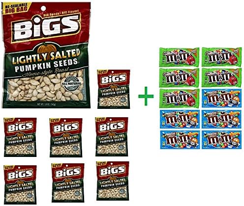 Bigs Lightly Salted Pumpkin Seeds 5 OZ (Pack of 8) + 10 Pack of M&amp;M Milk Chocolate 1.69oz ( BUNDLE )