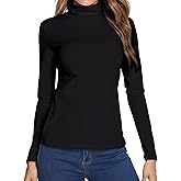 LOVFEE Women Basic Cotton Slim Fit Long Sleeve Soft Turtleneck T Shirt Tops