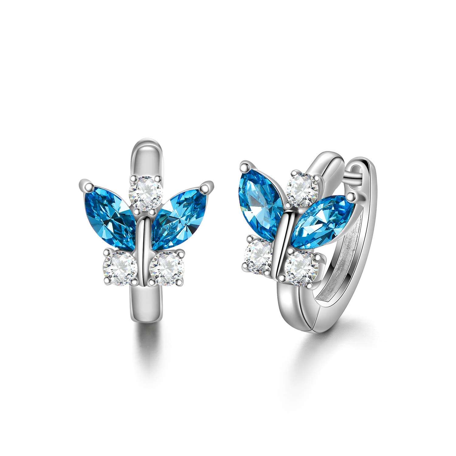 925 Sterling Silver Butterfly Hoop Earrings, Birthday Jewellery Gifts for Women Girls Daughter (Simulated Aquamarine) — image 1