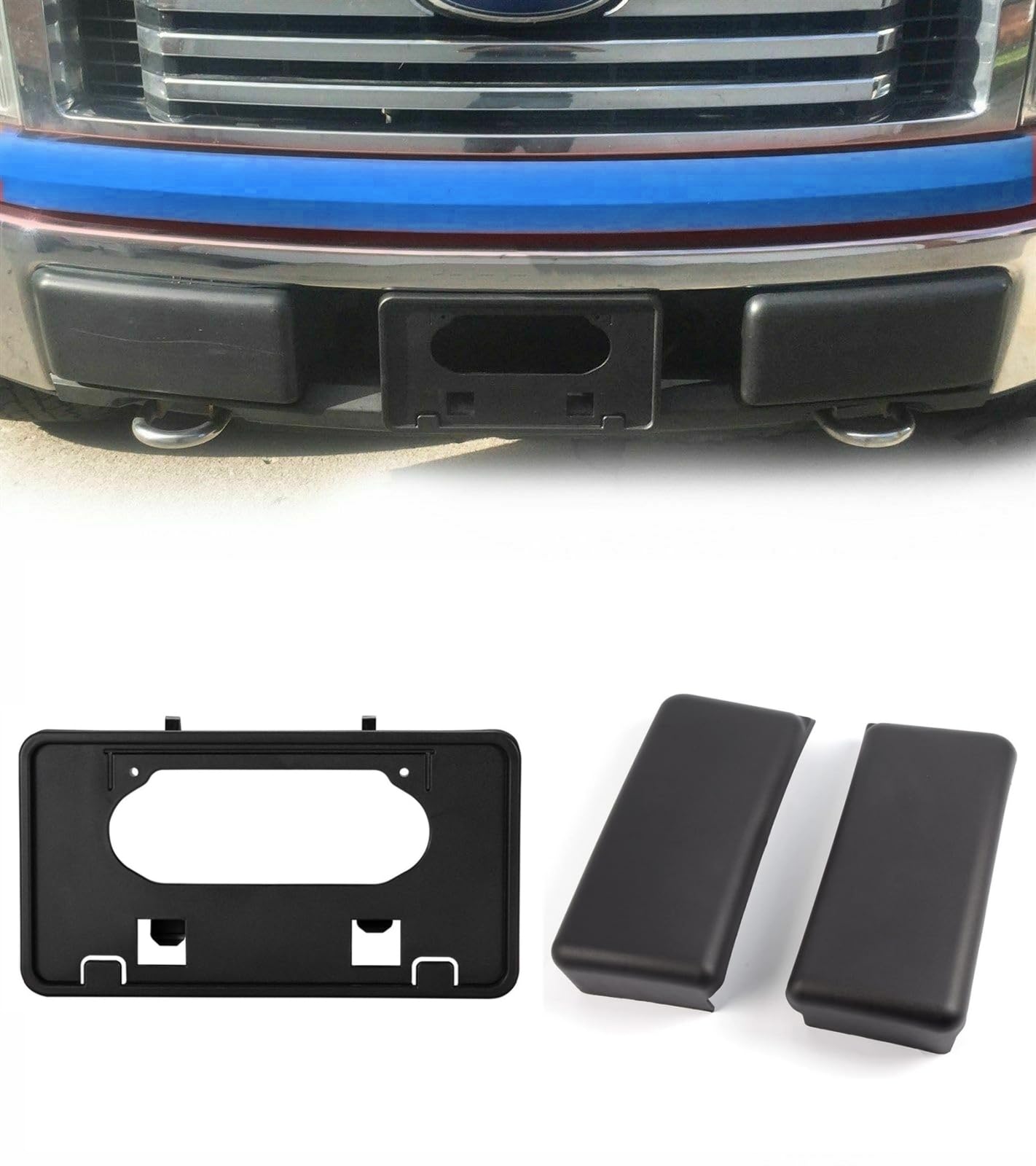 Photo 1 of Front Licenses Plate Frame Bracket & Bumper Guards Pads Cover Caps Set Compatible with Ford F-150 2009-2014, 3Pack??Exclude Harley Edition, SVT and Ecoboost?