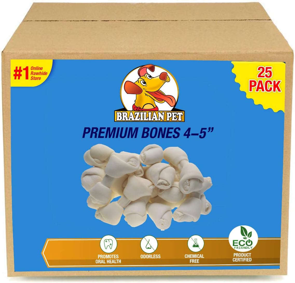 4-5 Inch Premium Dog Bones –Chewing Dog Treat Made with The Best Rawhide 100% Natural, No Additives, Chemicals or Hormones Natural Grass Fed in South America - USDA/FDA Approved