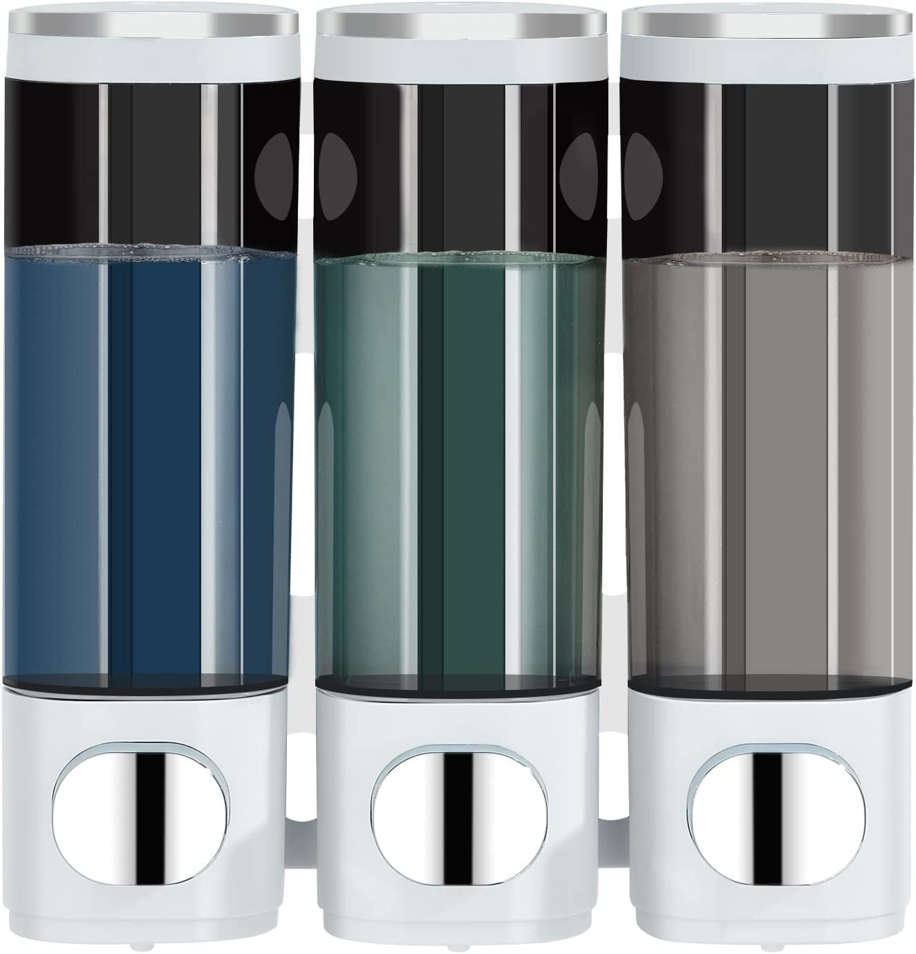 modunful Shampoo and Conditioner Dispenser,Shower Dispenser 3 Chamber No Drill Shampoo Set for Shower Wall Mounted Conditioner Body Wash Set for Bathroom,Large Capacity,White