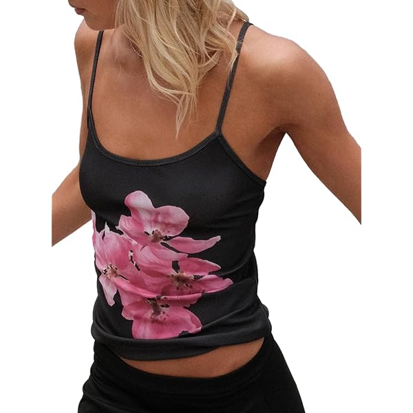 Women Spaghetti Strap Floral Print Tank Top Camisole Tight Fitted
