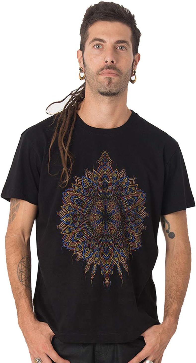 SOL Mexica Men's 100% Cotton T-Shirt with Exclusive Psychedelic Mandala Design - Festival Clothing