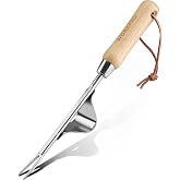 WORKPRO Weed Puller Tool, V-Shaped Forks and Metal Leverage Base | Easy Weed Removal &amp; Deeper Root Digging, Heavy Duty Stainless Steel with Wooden Handle, Manual Hand Weeder for Gardening