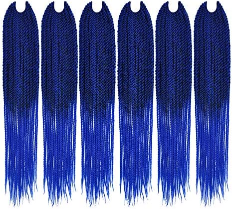 MYCHANSON 20inch 30Stands Senegalese Twist Crochet Braiding Hair Extensions Synthetic Low Temperature Fiber Box Braids for Women 6Pack(Tblue)