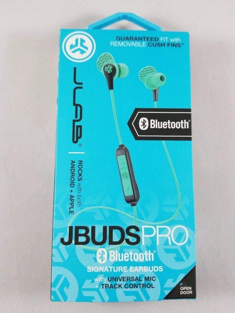 JLab Audio JBuds Pro Signature Wired Earbuds with Microphone and Track Controls, Titanium 10mm Drivers with Custom Fit Gel Tips and Cush Fins, Teal