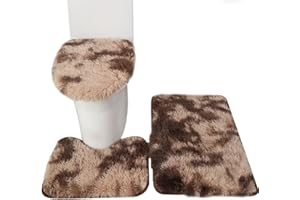Kelendle Shaggy Bathroom Rugs Set of 3 Piece Plush Bath Contour Mat Toilet Rugs U-Shaped Soft Water Absorbent Runner Rug Non-Slip Bathroom Shower Mat Toilet Seat Cover Area Floor Rug for Tub Silver