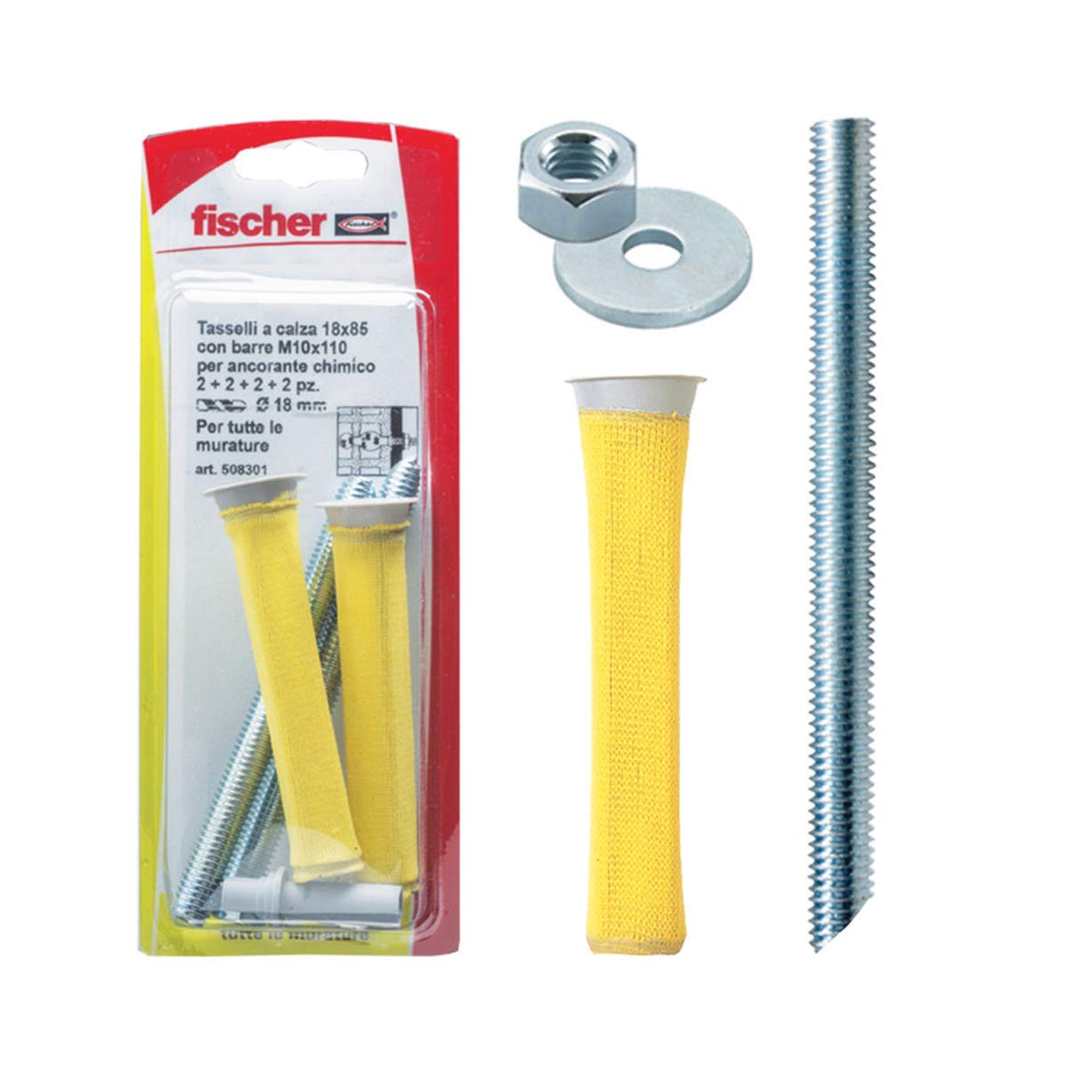 Fischer FIS H 2X Stocking Plugs and 2X M10 Threaded Bars for Chemical Anchor, 508301