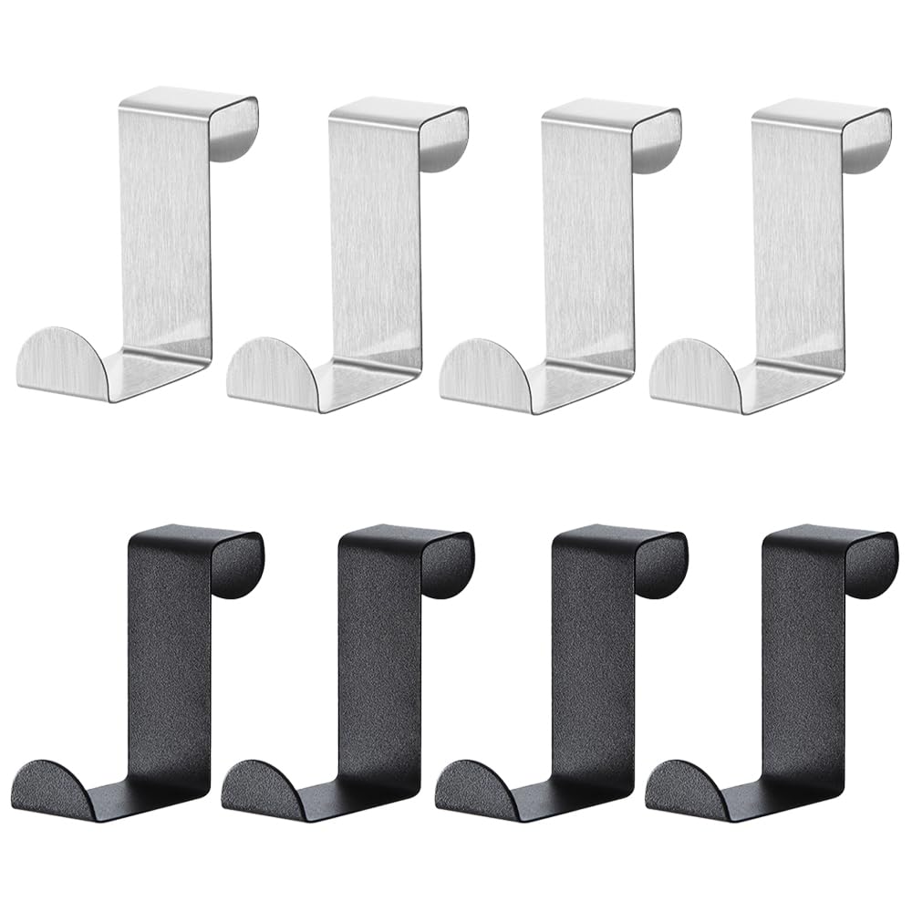 YilKUliHio 8 PCS Over The Door Hanger Stainless Steel Over Door Hooks Z-Shaped Door Coat Hanger No Drilling Cupboard Hooks for Bedroom Bathroom Kitchen Wardrobe Office Towels Hats Bag