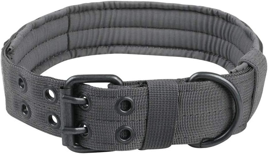 EXCELLENT ELITE SPANKER1.5" Width Military Dog Collar Adjustable Metal D Ring & Buckle Working Dog Collar for Medium Large Dogs(Grey-XL)