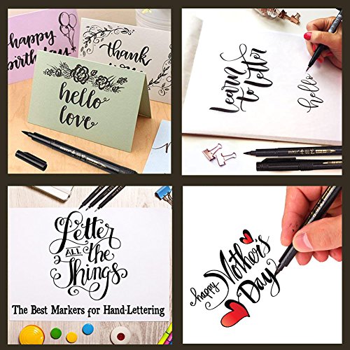 Lettering Pens for Beginners Writing, Signature, Greetings Card, Calligraphy Practicing, Illustration, Hand Lettering, Art Drawing, Refill Brush Calligraphy Markers Set, 4 Size(6 Pack)