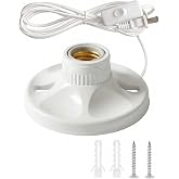 Bluxinair Plug-in Light Socket with 10ft Cord, E26/E27 Base | E26/E27 Lamp Holder Base with On/Off Switch, Mountable on Desktop, Wall or Ceiling, Hardware Included