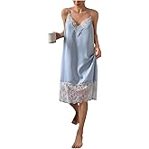 SHENHE Women's Satin Nightgown Lace Trim Spaghetti Strap Chemise Silky Slip Dress Nightie