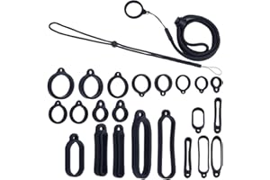 CRASPIRE 18Pcs 9 Style Anti-Lost Lanyard Set with Silicone Rubber Rings 1Pcs Lanyards Strap Pendant Necklace Adjustable Fixing Rings Pen Soft Protective Ring Replacement Case Multipurpose for Keychain