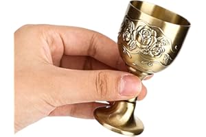 Mini Gold Chalice, Copper Metal Wine Chalice Flower Embossed Shot Glasses Mini Communion Cups Halloween Goblets Vintage Metal