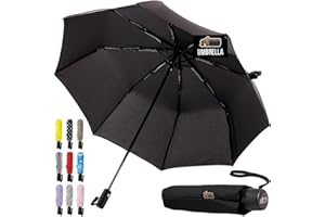GORILLA GRIP Strong Windproof Stick Compact Umbrella for Rain, One-Click Automatic Open and Close, Durable Quick Dry Waterproof Material, Lightweight and Portable, Travel Size Fits Backpack, Black