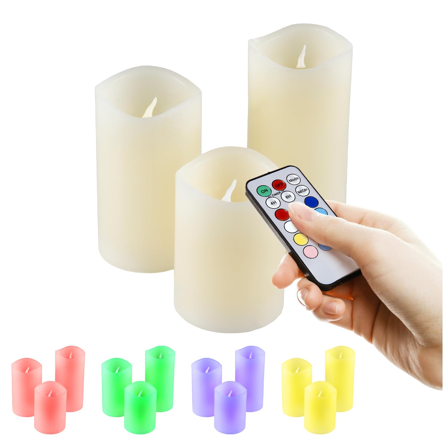 Olympia IOIO Set of 3 Real Wax Candles with Remote Control and Colour Changing LED 48