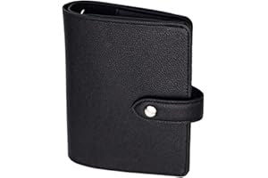 AxeWoodz Black A7 Binder Wallet PU Leather Cash Stuffing Binder Refillable Notebook Shell Loose Leaf Folders 6 Ring Budget Binder with Snap Button