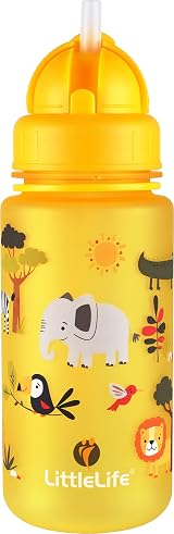 LittleLife 400ml Water Bottle Yellow Safari with Easy-Access Lid and Straw view 1