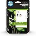 HP 67 Black/Tri-color Ink Cartridges (2 Count - Pack of 1) | Works with HP DeskJet 1255, 2700, 4100 Series, HP ENVY 6000, 640