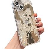 Lastma for iPhone 14 Case Bling Camera Lens Protection Glitter Bling Cute Pattern Printed Design Soft Bumper Hard Back Shockproof Protective Case for Girls and Women, Sparkly Minnie