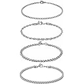 HZMAN 4 Pcs Silver Bracelet for Men,8.0 Inch Stainless Steel Link Bracelet