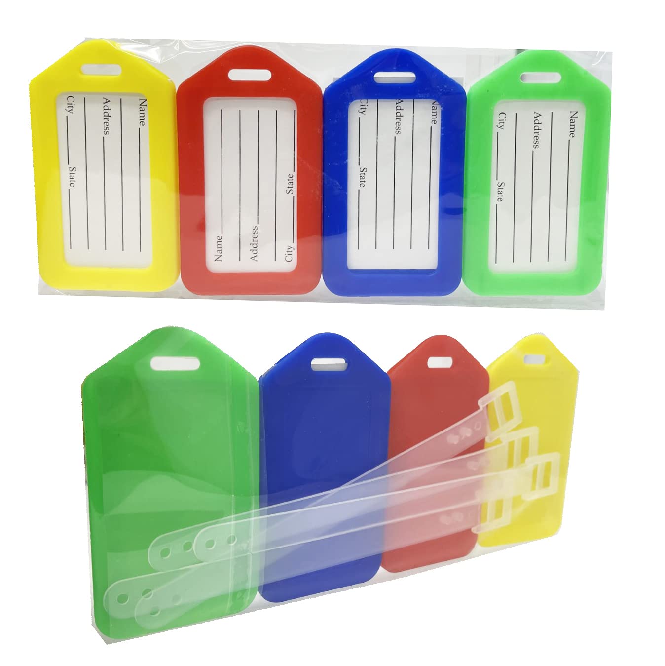 Luggage Tags Plastic Luggage Identifiers with Lanyard, Name Tags Travel Accessories, Tags Airplane Suitcase Labels Assorted Colours Pack of 4-12 HTUK® (Pack of 12)