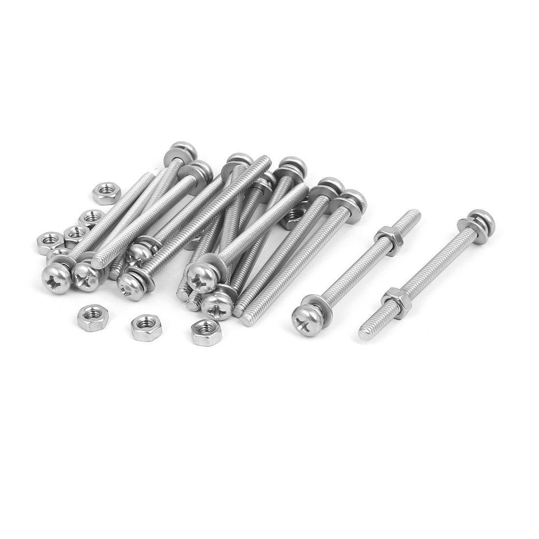 Sourcingmap M4 x 50mm 304 Stainless Steel Phillips Pan Head Screws Nuts w Washers 15 Sets