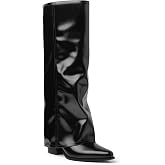 Herrlyn Fold Over Knee High Boots Casual Shark Boots Botas para Mujer | Pointed Toe,Chunky Heel,Block Heel,Slip On,Pull On,Comfortable,Fashion,Leather,Slouchy Tall Boots,Dress Boots,Festival,Party