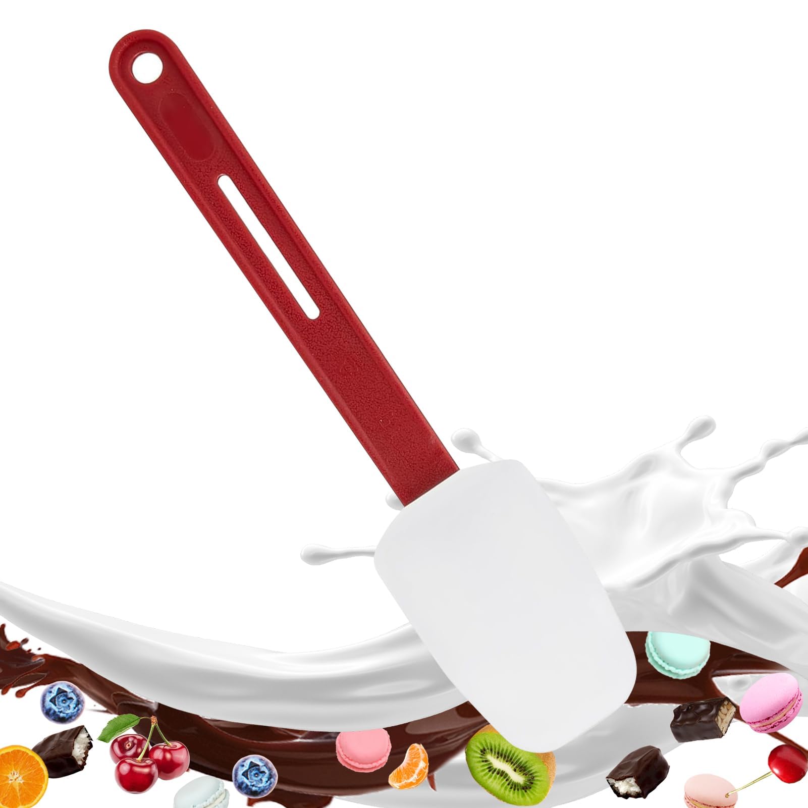 Heat Resistant Spatula Spoon for Cooking, High Heat Resistant Silicone Scraper Spoon, Rubber Spatula, Commercial Spatulas for Cooking (26cm, Red)