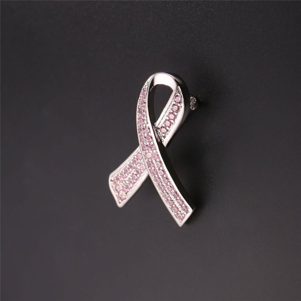 U7 Breast Cancer Badge Brooch Pins Women Pink Cubic Zirconia Brooches For Ladies, Pink Cz-platinum, 3.3 cm x 2.1 cm - Image 5