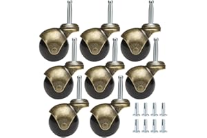 JGJC Stem Caster Wheels 8 Pack, 2 inch Castor Wheels for Furniture, Heavy Duty Swivel Casters 5/16" x 1-1/2", Chair Casters with Sockets, Antique Brass Ball Casters, Same Product as S (4 Pack)