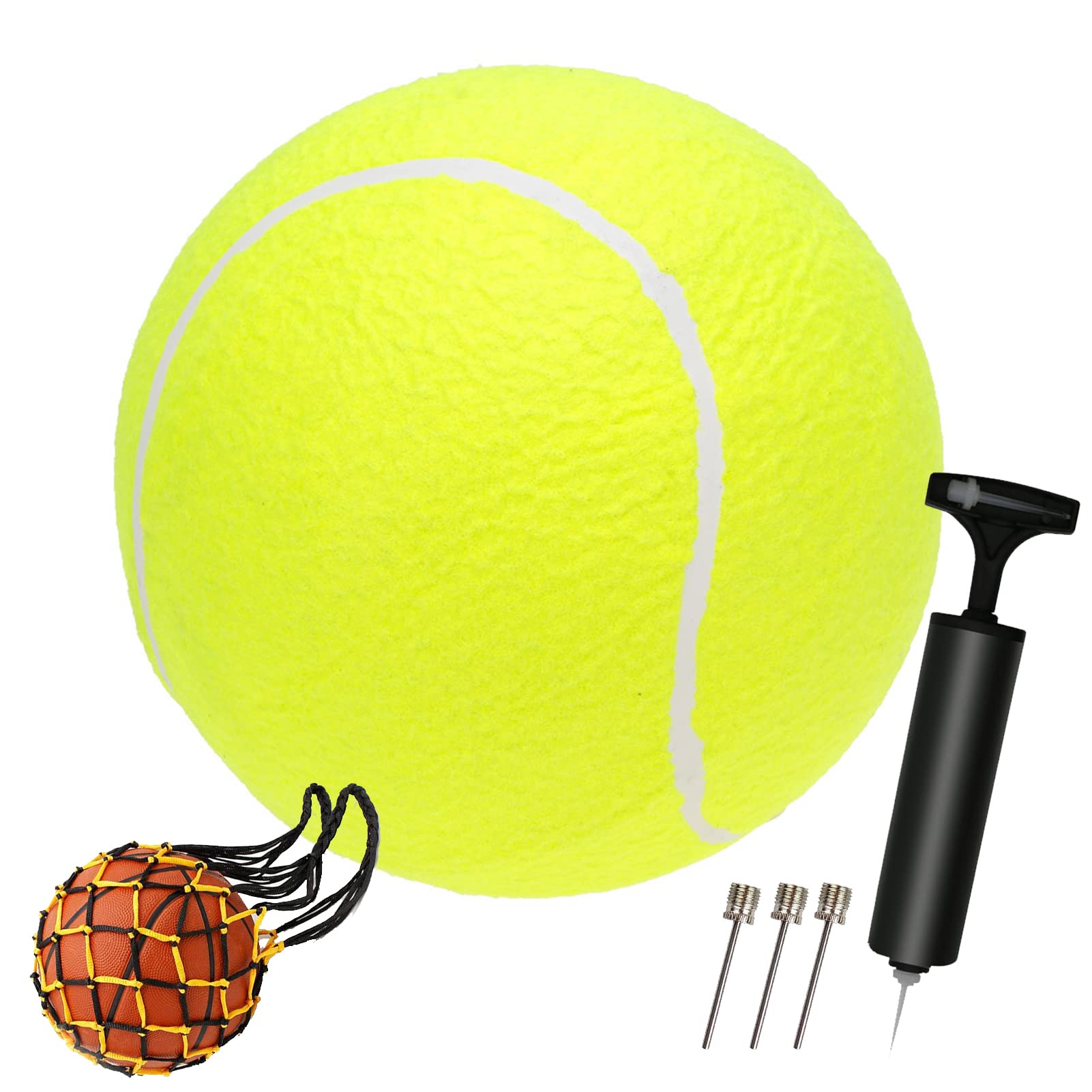 SZXMDKH 9.5" Oversize Giant Tennis Ball & Air Pump Needle & Storage Net Children Adult Fun Tennis Ball Pet Dog Large Chew Toy Big Giant Rubber Inflatable Launcher Pet Indoor Outdoor Sport Beach