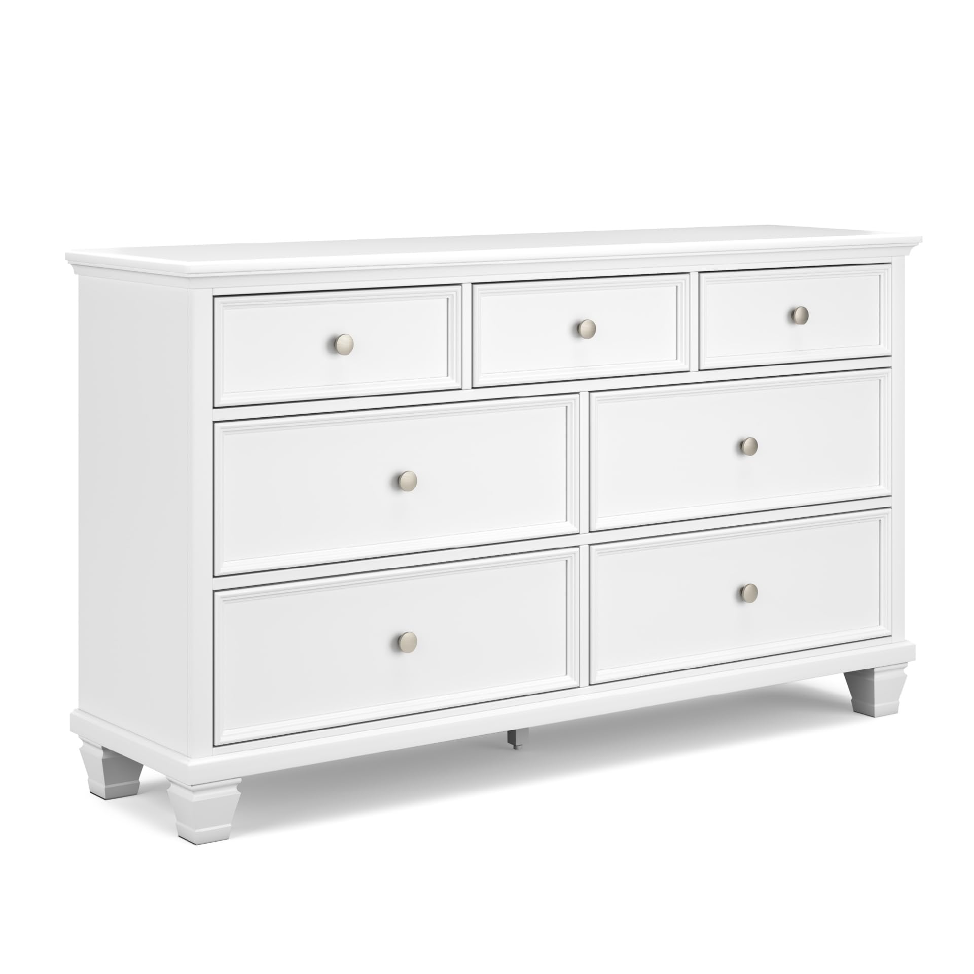 Photo 1 of Signature Design by Ashley Fortman Casual Dresser with 7 Storage Drawers and Tapered Feet, Round Metal Knobs" Satin Nickel-tone, Wood, 36" High, White