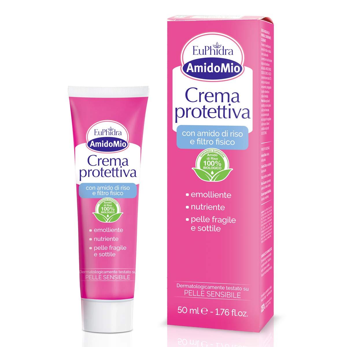 Euphidra AmidoMio Protective Cream with Rice Starch and Physical Sun Filter, Moisturizing and Soothing, Perfect for Children's Delicate Skin, Preservative-Free, 50 ml
