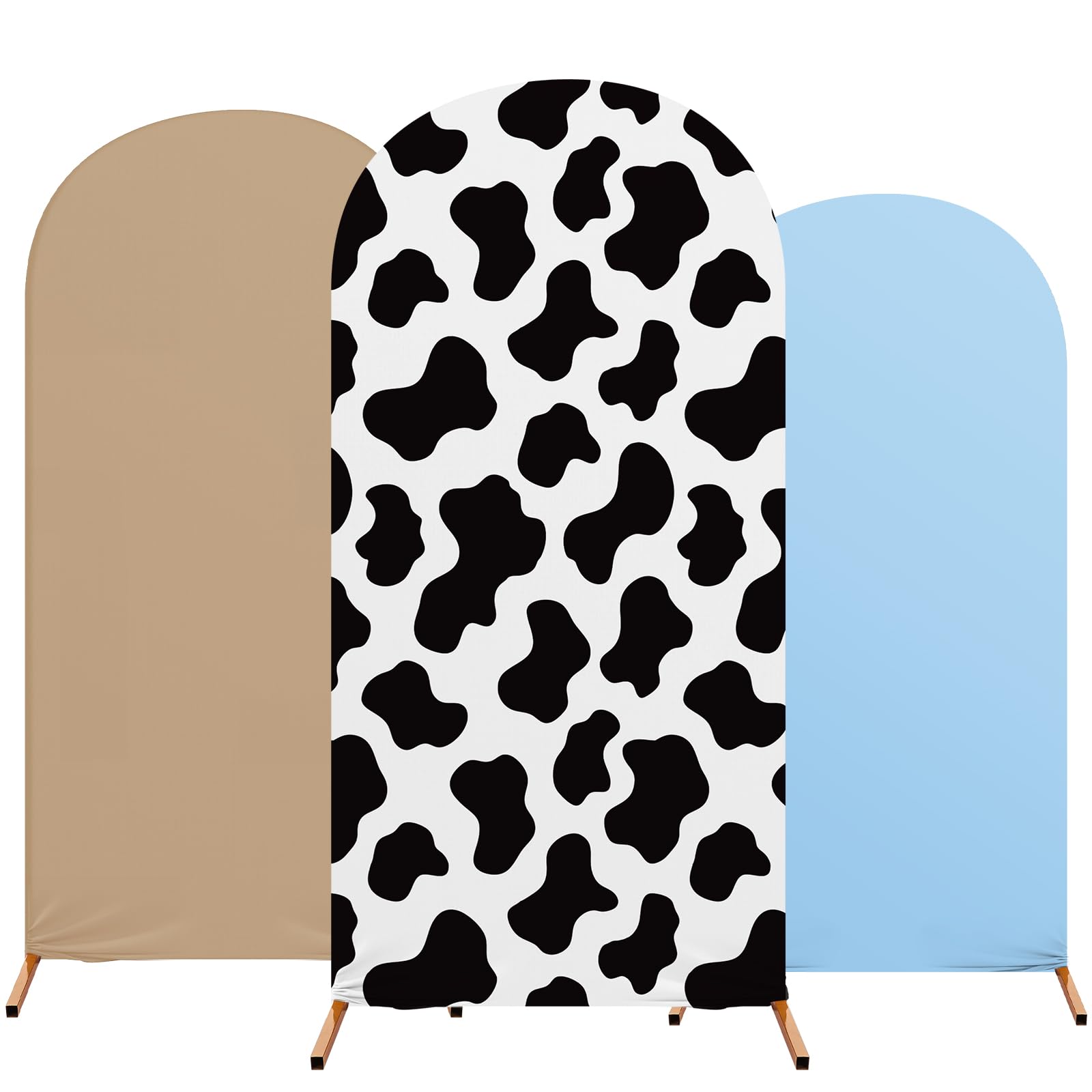 Photo 1 of ***BLUE ONLY*** RimCereal 3 Sets Cow Theme Party Arch Backdrop Cover Cow Birthday Party Decorations Spandex Stretch Backdrop Stand Cover 4ft, 5ft, 6ft for Birthday Banquet Ceremony (Light Brown)