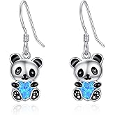 KINGWHYTE Panda Earrings 925 Sterling Silver Opal Drop Earrings Panda Dangle Earrings Cute Animal Jewelry Birthday Christmas Gifts for Women