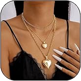 Gold Heart Necklace for Women Layered Puffy Heart Pendant Necklace Chunky Heart Pearl Choker Necklace Trendy Jewelry Gift for Women