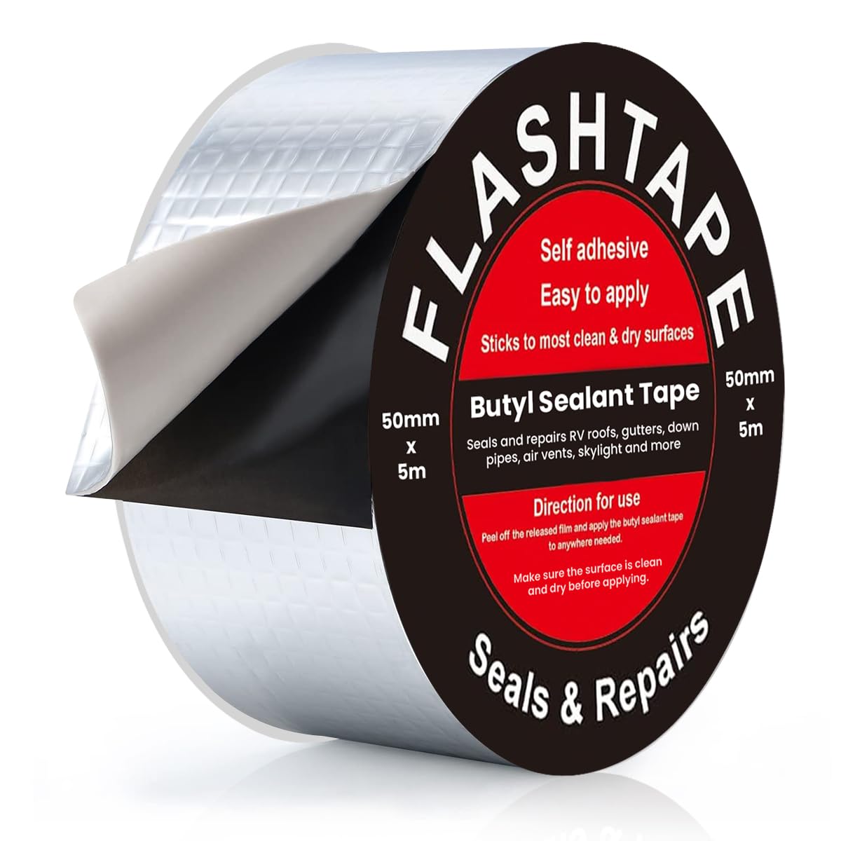 Butyl Tape for Repair Roof Leaks and Cracks 50mm(W) x 5 Meter (L) Strong Heavy Duty Waterproof Aluminum Sealant Flash Tape for Sealing Roof, Gutter, Tanking, Leaking Pipes- Repair Tape Indoor/Outdoor