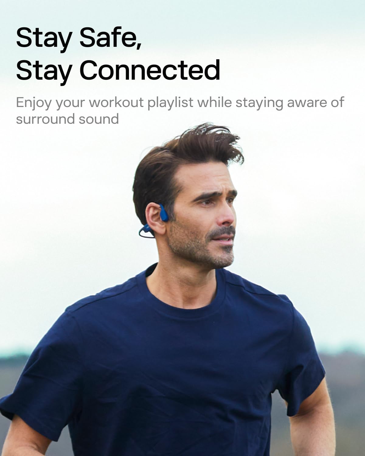 SHOKZ OpenRun with USB-C Charging - Open-Ear Bluetooth Bone Conduction Sport Headphones - Sweat Resistant Wireless Earphones for Workouts and Running - Built-in Mic, with Hair Band - Standard - Blue