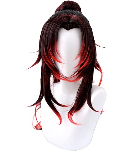 Amazon.com: ANOGOL Hair Cap+Tsugikuni Wig Black Wig with Red  display picture 3