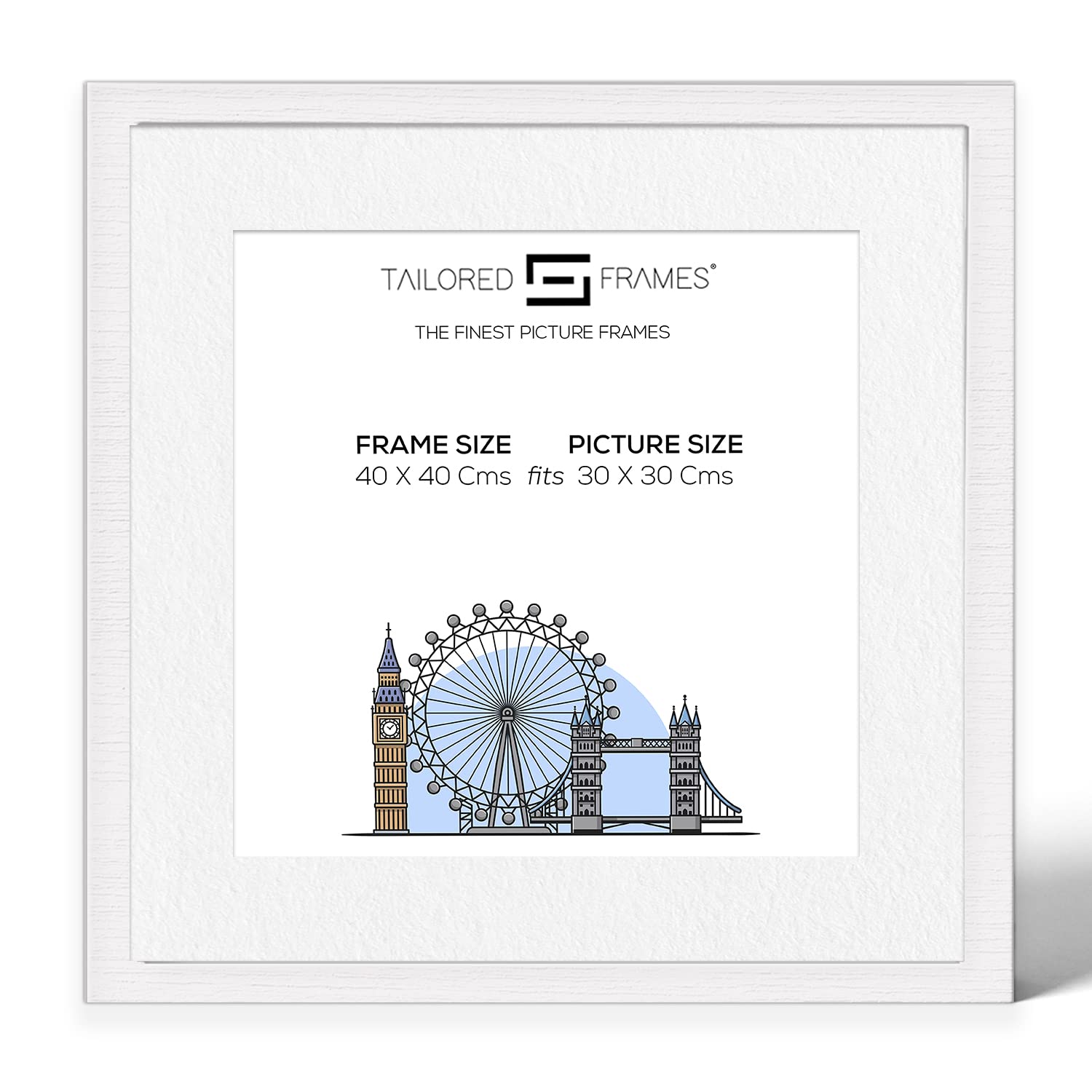 Tailored Frames Seattle White 40 x 40Cm Frame for 30 x 30Cm Picture | Single Picture Frames | Wall Hanging Type | Photo Frame With White Mount