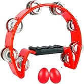 EastRock Tambourine Red Hand Held Percussion Instrument Half Moon for adult | Metal Jingles Ergonomic Handle ABS Material for Party Noise Maker KTV Church Stage Performance