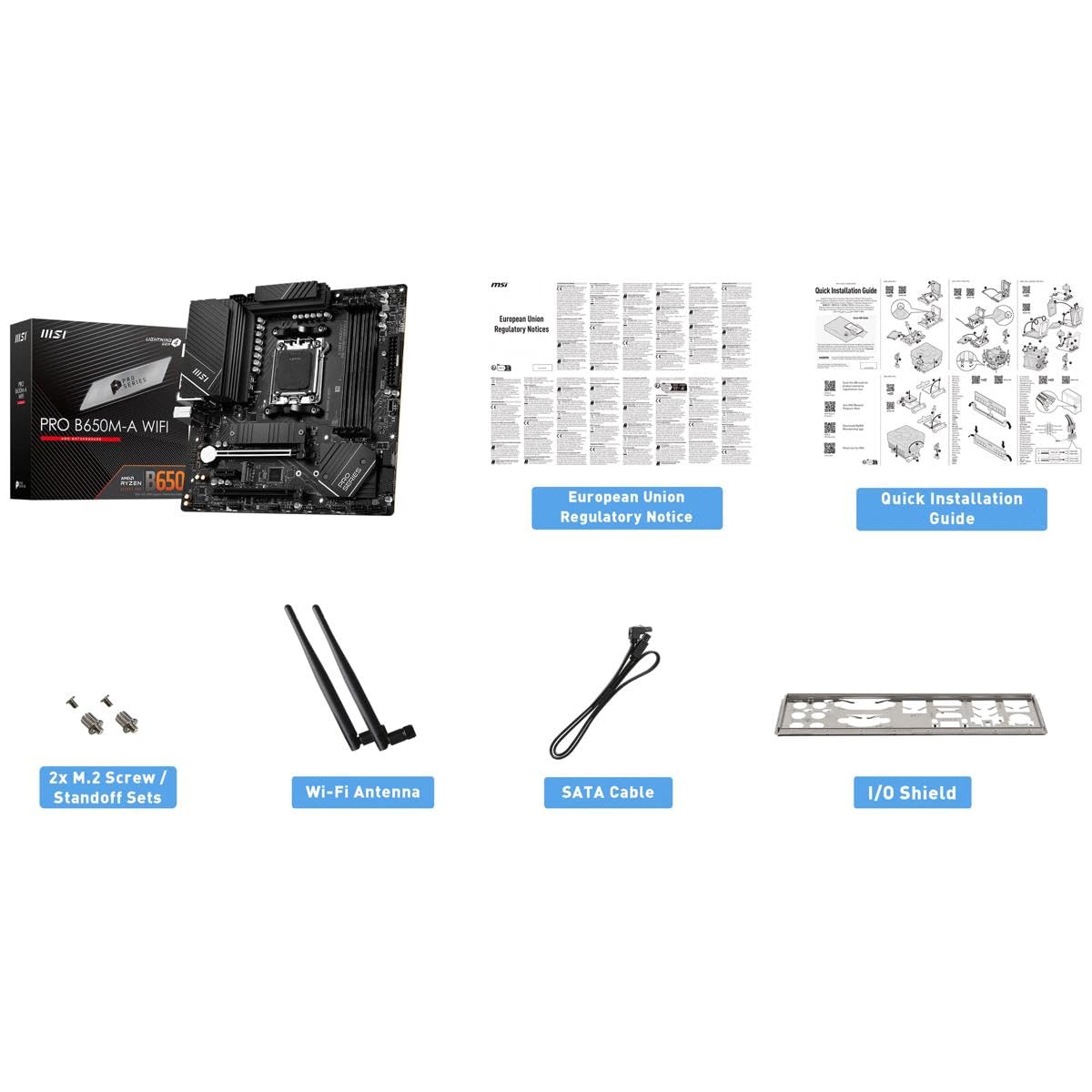 MSI PRO B650M-A WiFi ProSeries Motherboard (AMD Ryzen 9000/8000/7000 Series Processors, AM5, DDR5, PCIe 4.0, M.2, SATA 6Gb/s, USB 3.2 Gen 2, HDMI/DP, Wi-Fi 6E, Bluetooth 5.3, 2.5Gbps LAN, mATX)
