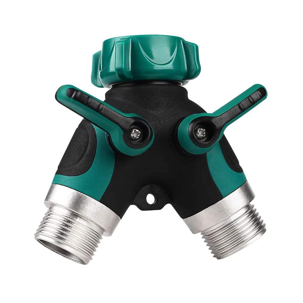 Shiwaki 1 in 2 Way Garden Hose Splitter, Outdoor Utility Y Valve Hose Connector, Comfortable Rubberized Grip Faucet Adapter Double pass shunt