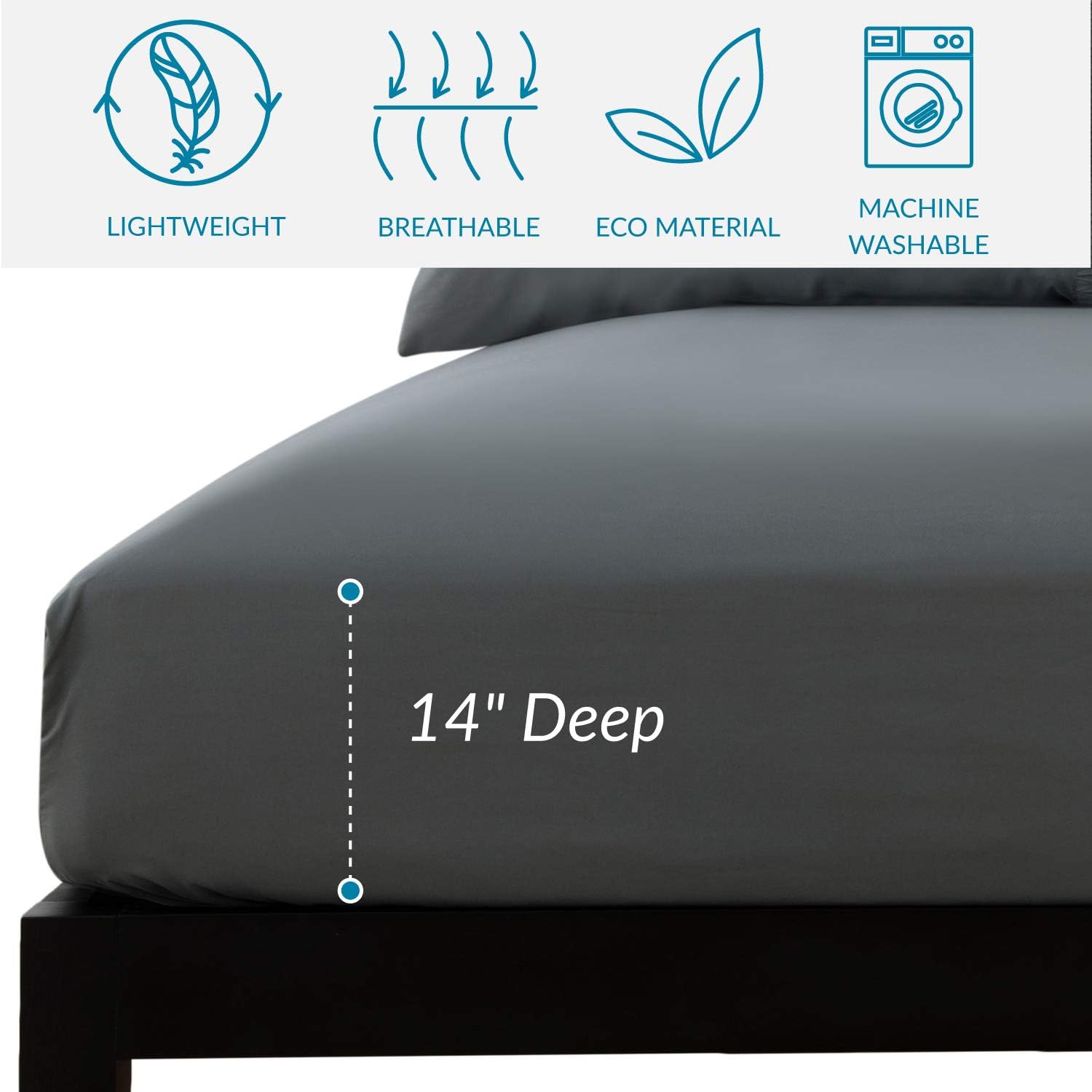 Bedsure Queen Size Sheets- Ruffled Embossed Bed Sheet Set - Soft Brushed Microfiber, Wrinkle Resistant Sheet - 14 inches Deep Pocket - 4-Pieces (Dark Grey): Kitchen & Dining