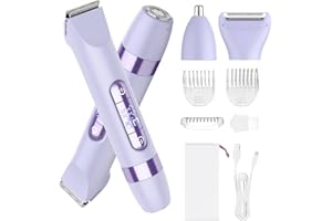 Hatteker 4-in-1 Women's Electric Razor, Dual-Head Body Hair Trimmer for Women, IPX7 Waterproof Rechargeable Bikini Trimmer & Facial Hair Remover for Legs, Armpits, Face, Nose, Eyebrows, Purple